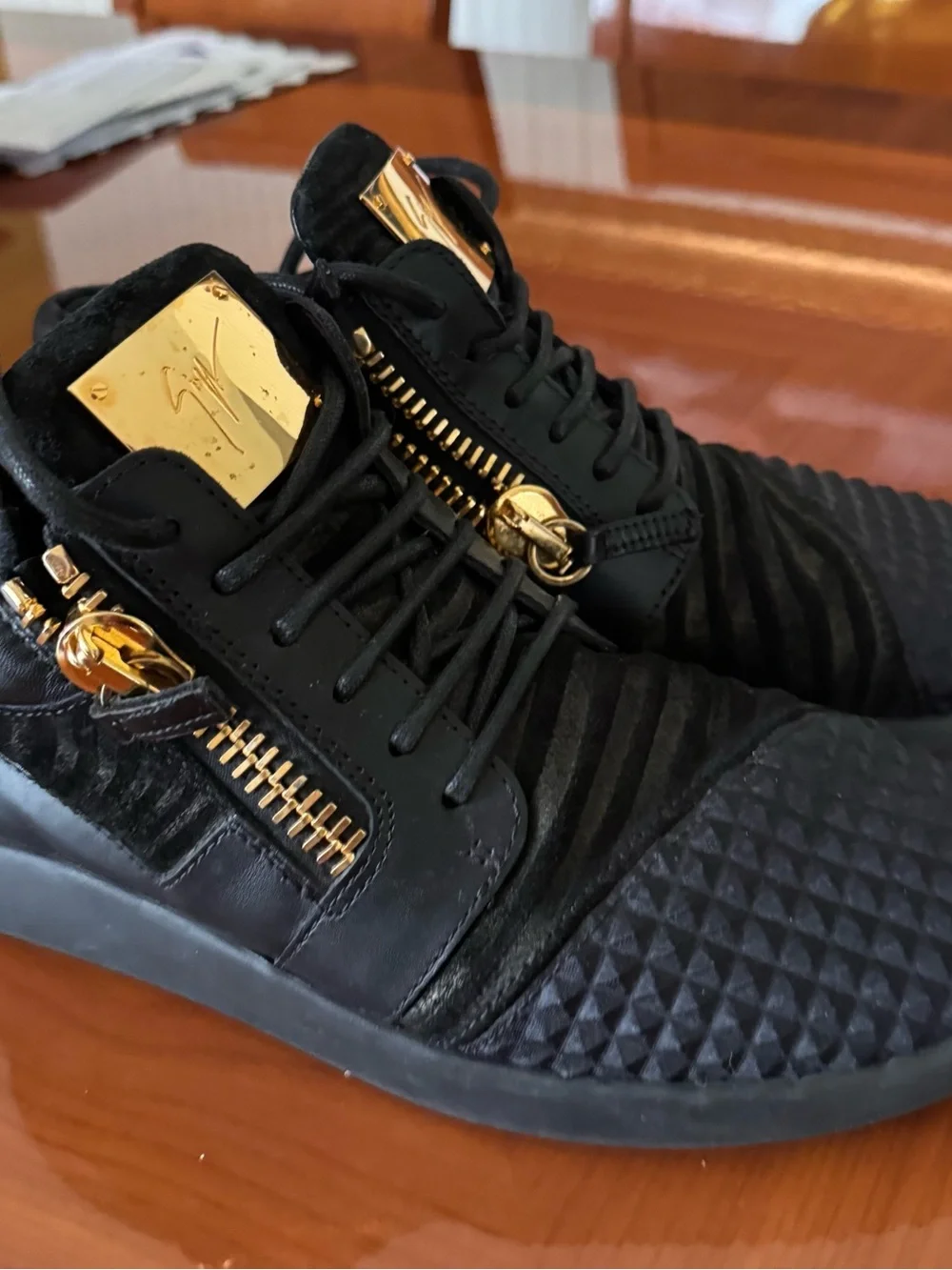 Giuseppe Zanotti Frenkie Black Gold Zip Sneakers EU 41 Men 8 Women 11